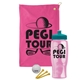 a pink towel & teal lid & transparent pink bottle the tourney - golf kit