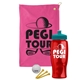 a pink towel & teal lid & transparent red bottle the tourney - golf kit