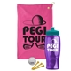 a pink towel & teal lid & transparent violet bottle the tourney - golf kit