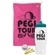 a pink towel & teal lid & white bottle the tourney - golf kit