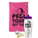 a pink towel & violet lid & clear bottle the tourney - golf kit