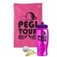 a pink towel & violet lid & transparent hot pink bottle the tourney - golf kit