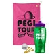 a pink towel & violet lid & transparent green bottle the tourney - golf kit