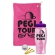 a pink towel & violet lid & transparent pink bottle the tourney - golf kit