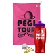 a pink towel & violet lid & transparent red bottle the tourney - golf kit