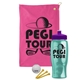a pink towel & violet lid & transparent teal bottle the tourney - golf kit