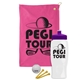 a pink towel & violet lid & white bottle the tourney - golf kit