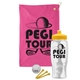 a pink towel & yellow lid & clear bottle the tourney - golf kit