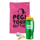 a pink towel & yellow lid & transparent green bottle the tourney - golf kit