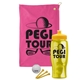 a pink towel & yellow lid & transparent yellow bottle the tourney - golf kit