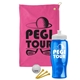 a pink towel & white lid & transparent blue bottle the tourney - golf kit