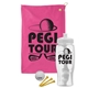 a pink towel & white lid & clear bottle the tourney - golf kit