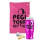 a pink towel & white lid & transparent hot pink bottle the tourney - golf kit