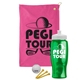 a pink towel & white lid & transparent green bottle the tourney - golf kit