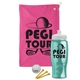 a pink towel & white lid & transparent teal bottle the tourney - golf kit