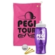 a pink towel & white lid & transparent violet bottle the tourney - golf kit