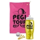 a pink towel & white lid & transparent yellow bottle the tourney - golf kit