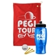 a red towel & black lid & transparent blue bottle the tourney - golf kit