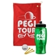 a red towel & black lid & transparent green bottle the tourney - golf kit