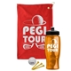 a red towel & black lid & transparent orange bottle the tourney - golf kit
