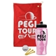a red towel & black lid & transparent pink bottle the tourney - golf kit
