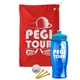 a red towel & cyan lid & transparent blue bottle the tourney - golf kit