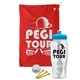 a red towel & cyan lid & clear bottle the tourney - golf kit
