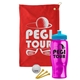 a red towel & cyan lid & transparent hot pink bottle the tourney - golf kit
