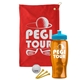 a red towel & cyan lid & transparent orange bottle the tourney - golf kit