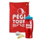 a red towel & cyan lid & transparent red bottle the tourney - golf kit