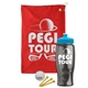 a red towel & cyan lid & transparent smoke bottle the tourney - golf kit