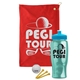 a red towel & cyan lid & transparent teal bottle the tourney - golf kit