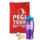 a red towel & cyan lid & transparent violet bottle the tourney - golf kit