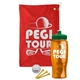 a red towel & green lid & transparent orange bottle the tourney - golf kit