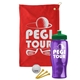 a red towel & green lid & transparent violet bottle the tourney - golf kit