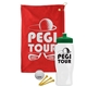 a red towel & green lid & white bottle the tourney - golf kit