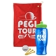 a red towel & lime green lid & transparent blue bottle the tourney - golf kit