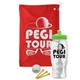 a red towel & lime green lid & clear bottle the tourney - golf kit