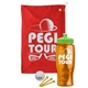 a red towel & lime green lid & transparent orange bottle the tourney - golf kit