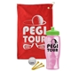 a red towel & lime green lid & transparent pink bottle the tourney - golf kit