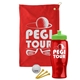 a red towel & lime green lid & transparent red bottle the tourney - golf kit