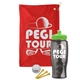 a red towel & lime green lid & transparent smoke bottle the tourney - golf kit