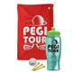 a red towel & lime green lid & transparent teal bottle the tourney - golf kit