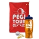 a red towel & navy blue lid & transparent orange bottle the tourney - golf kit