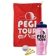 a red towel & navy blue lid & transparent pink bottle the tourney - golf kit