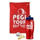 a red towel & navy blue lid & transparent red bottle the tourney - golf kit