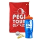 a red towel & orange lid & transparent blue bottle the tourney - golf kit