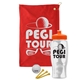a red towel & orange lid & clear bottle the tourney - golf kit