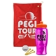 a red towel & orange lid & transparent hot pink bottle the tourney - golf kit