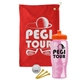 a red towel & orange lid & transparent pink bottle the tourney - golf kit